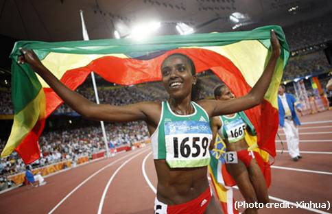 Tirunesh Dibaba, after she won 5,000 m. in Beijing Olympic, 20080822 Tirunesh Dibaba, after she won 5,000 m. in Beijing Olympic, 20080822
