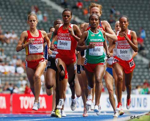 BERLIN: Gelete Burka of Ethiopia competes next to other athletes in the women's 1500 Metres Heats during day four of the 12th IAAF World Athletics Championships at the Olympic Stadium on August 18, 2009 in Berlin, Germany. BERLIN: Gelete Burka of Ethiopia competes next to other athletes in the women's 1500 Metres Heats during day four of the 12th IAAF World Athletics Championships at the Olympic Stadium on August 18, 2009 in Berlin, Germany.